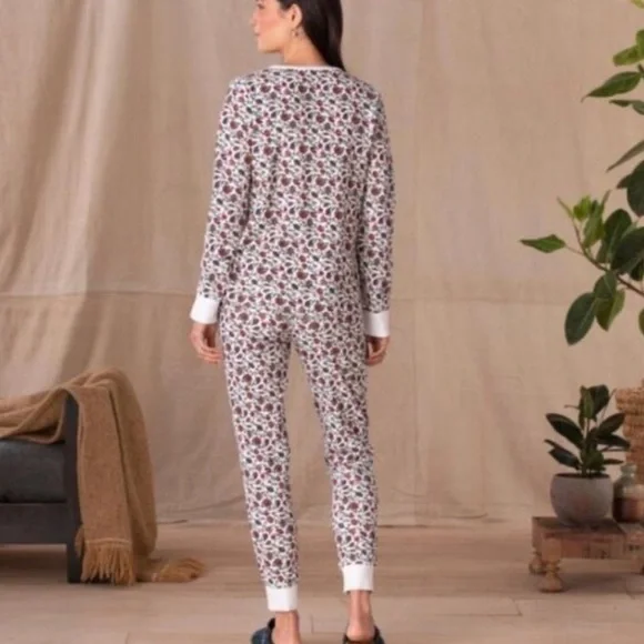 Sundance Floral Waffle Thermal Pajama Set Long Henley Shirt Jogger Pants Medium - Picture 2 of 11